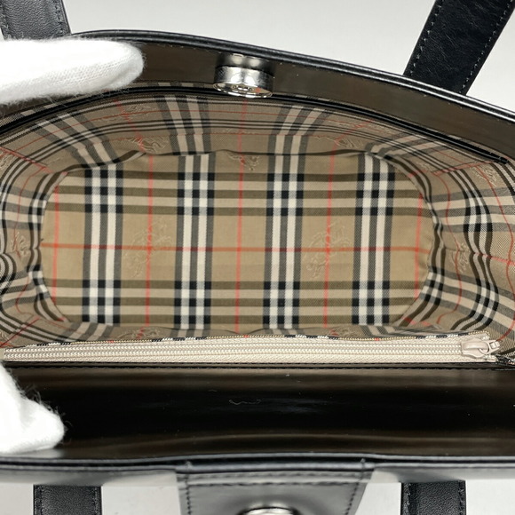 Burberry Logo Check Leather Handbag Black - Picture 6 of 6
